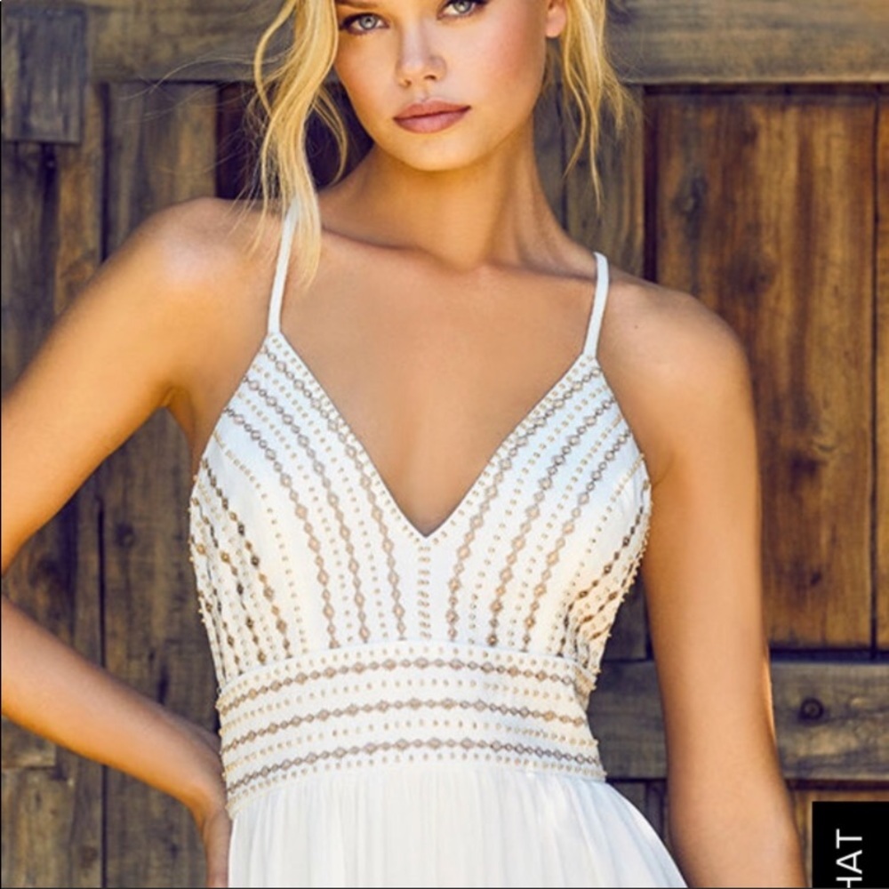 white and gold embroidered top dress